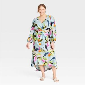 A New Day Blue Floral Long Sleeve Twist Cut Out Maxi Dress Size 3X